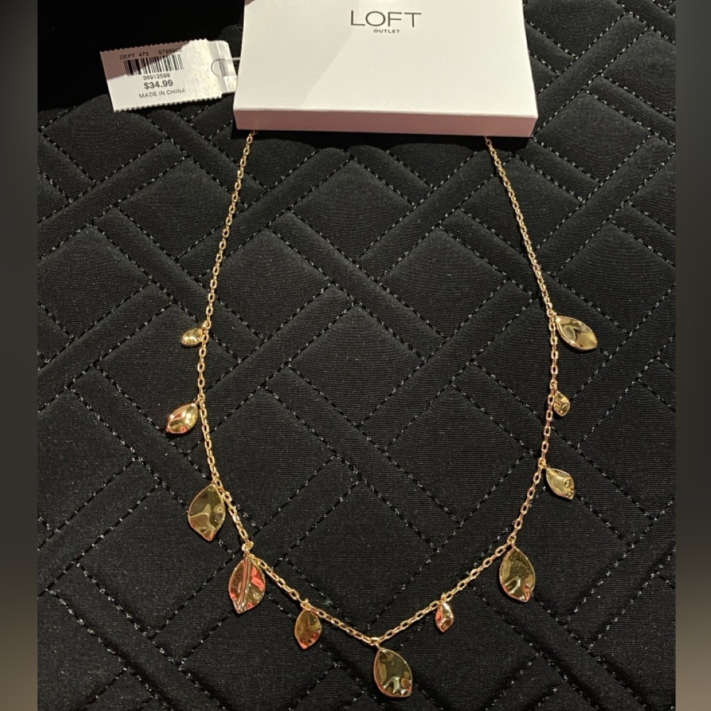 LOFT Gold Leaf Station Necklace 16-18" NWT